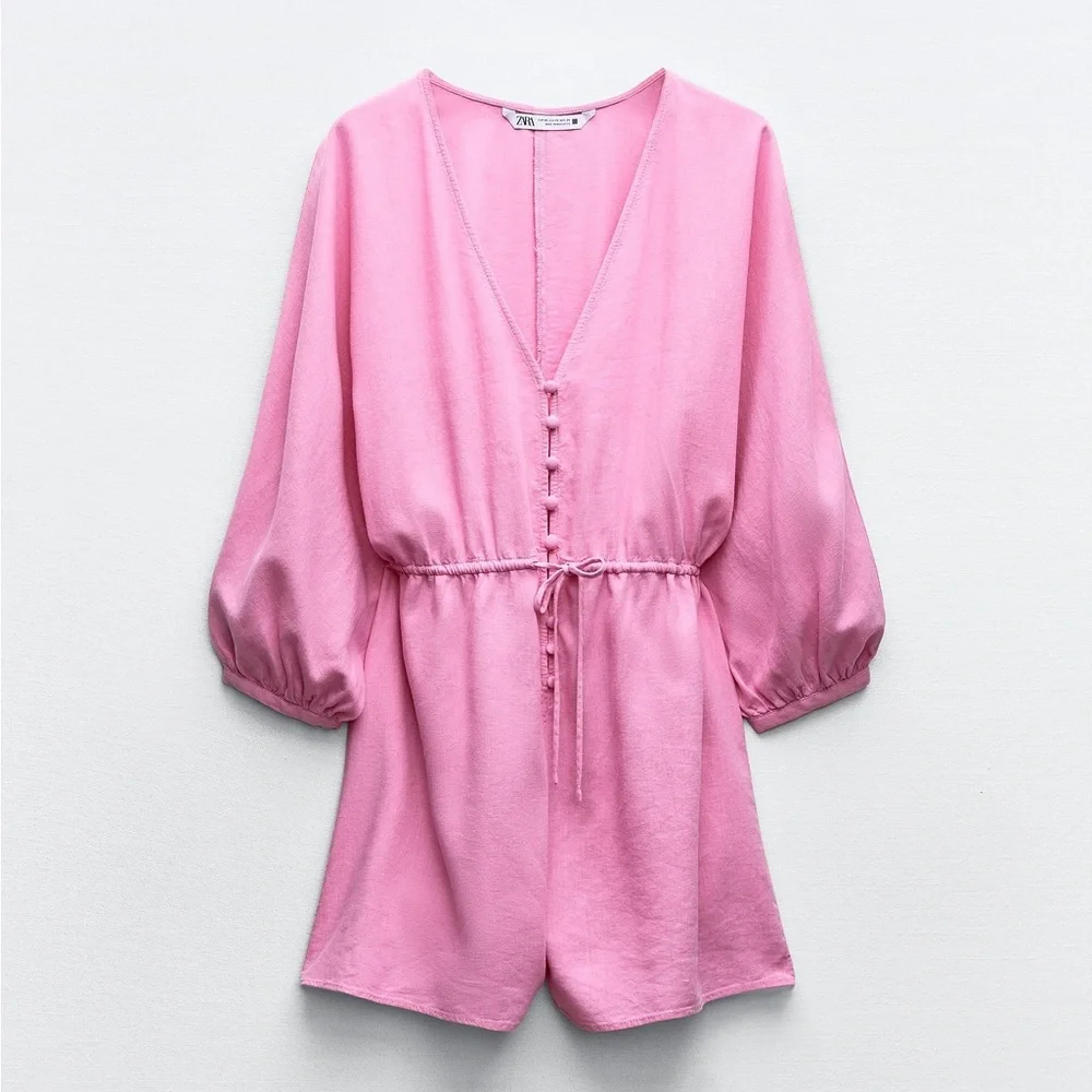 ZARA BLOGGER FAVORITE LINEN BLEND SHORT JUMPSUIT